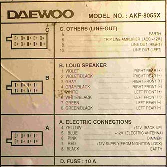 Разъёмы а/магнитол DAEWOO
